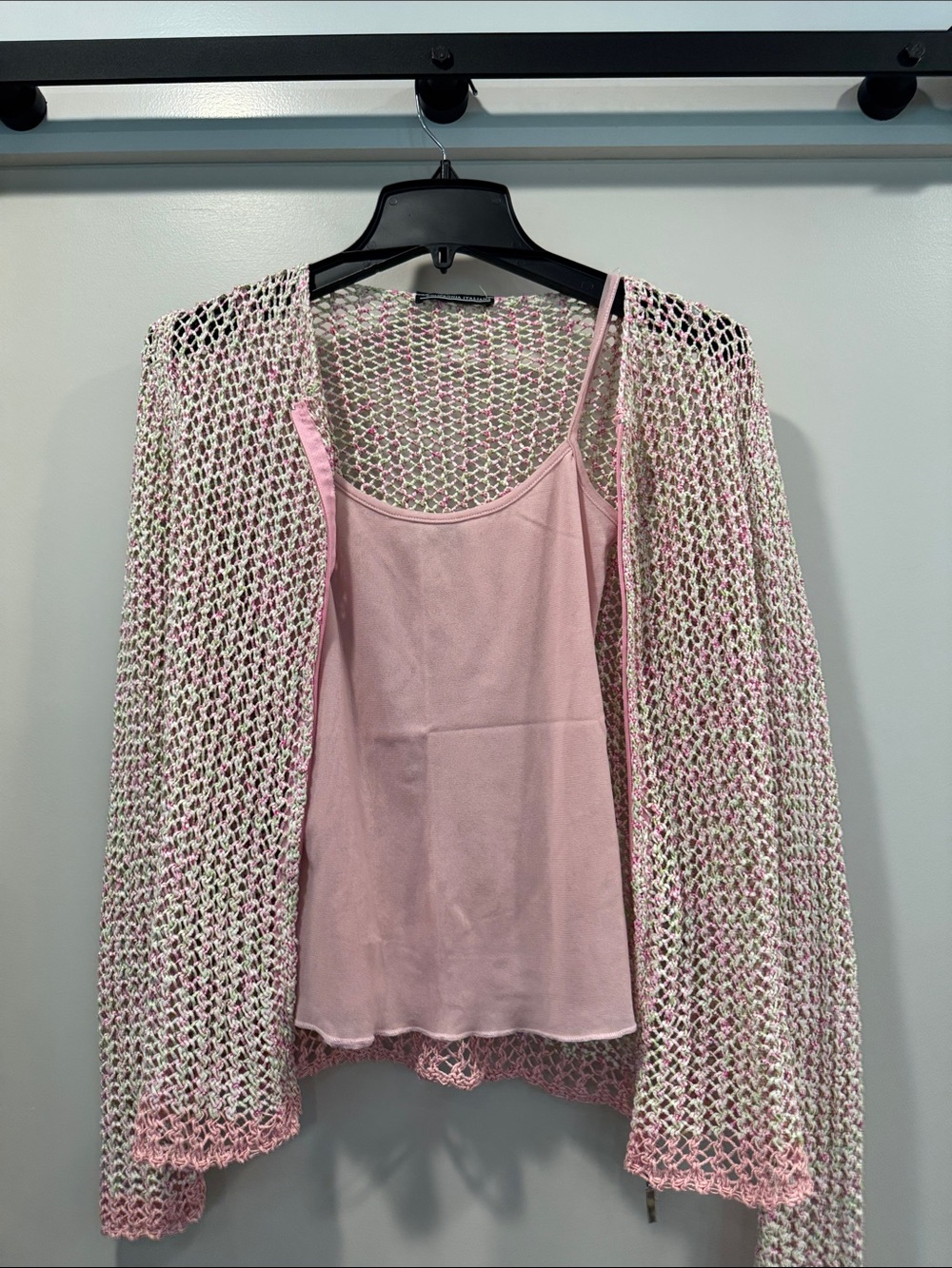 Light Pink Open-Knit Long Sleeve Cardigan